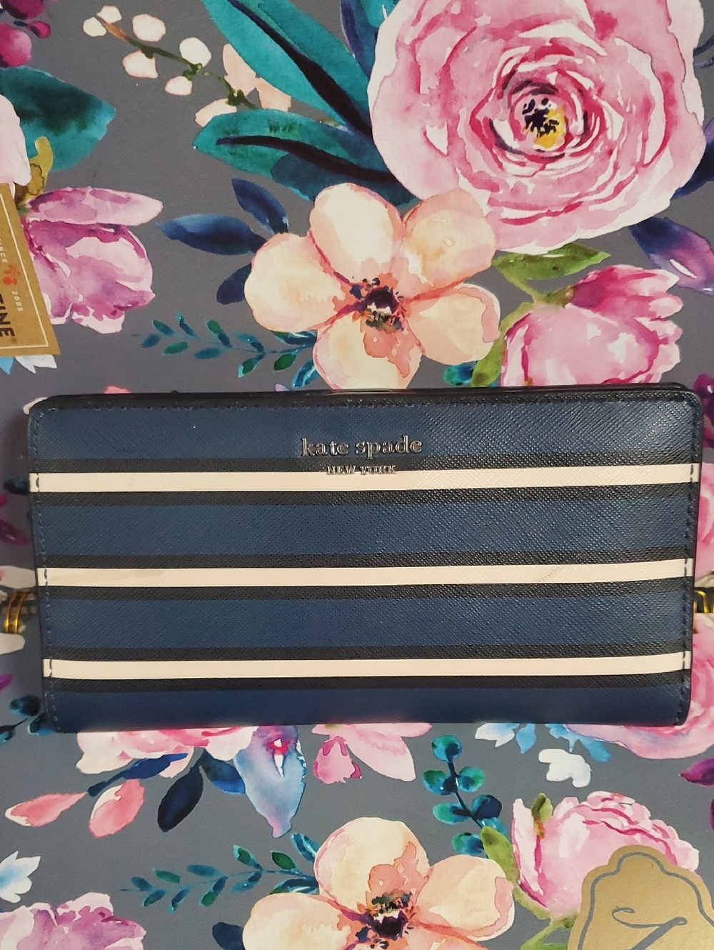 kate spade striped zip-around wallet